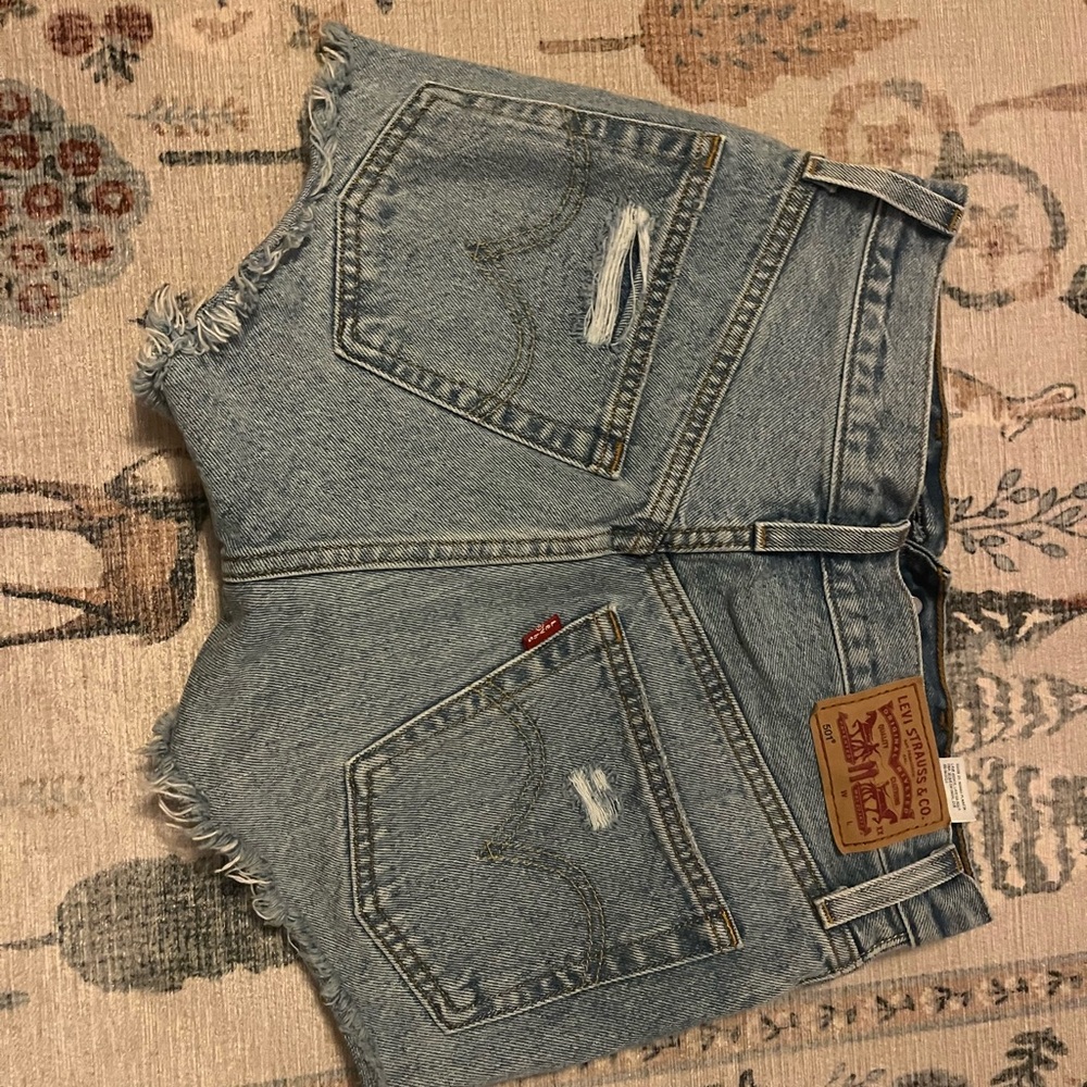 Levi's Light Blue Frayed Denim Shorts